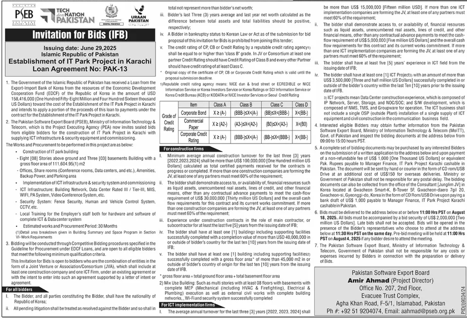 PSEB Islamabad Tender Notice